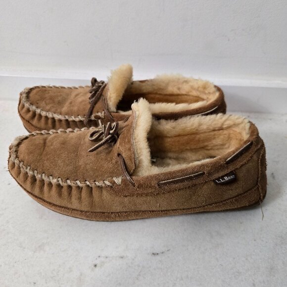 L.L. Bean Men's Size 10 Wide Wicked Good Suede Brown Moccasin Slippers Driving - Picture 1 of 13